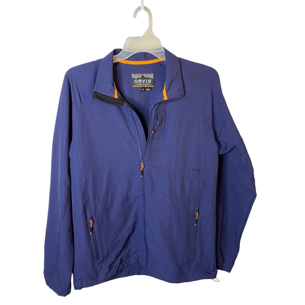 Orvis Mens Navy Blue Cordura Nylon Full Zip Windbreaker Jacket Size Medium M